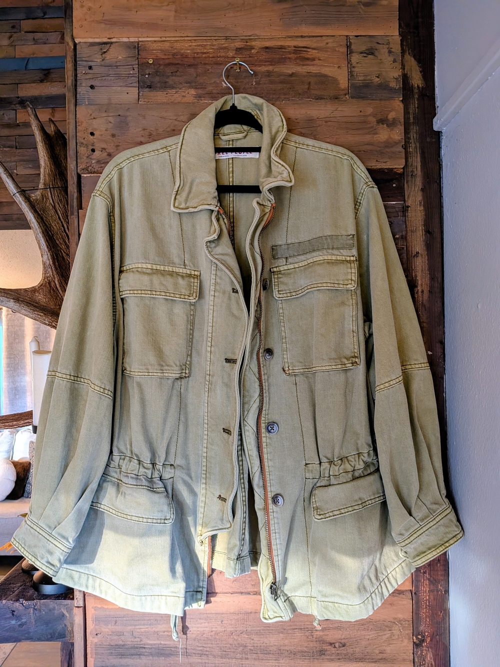 Free People Olive Green Oversized Military Field Jacket